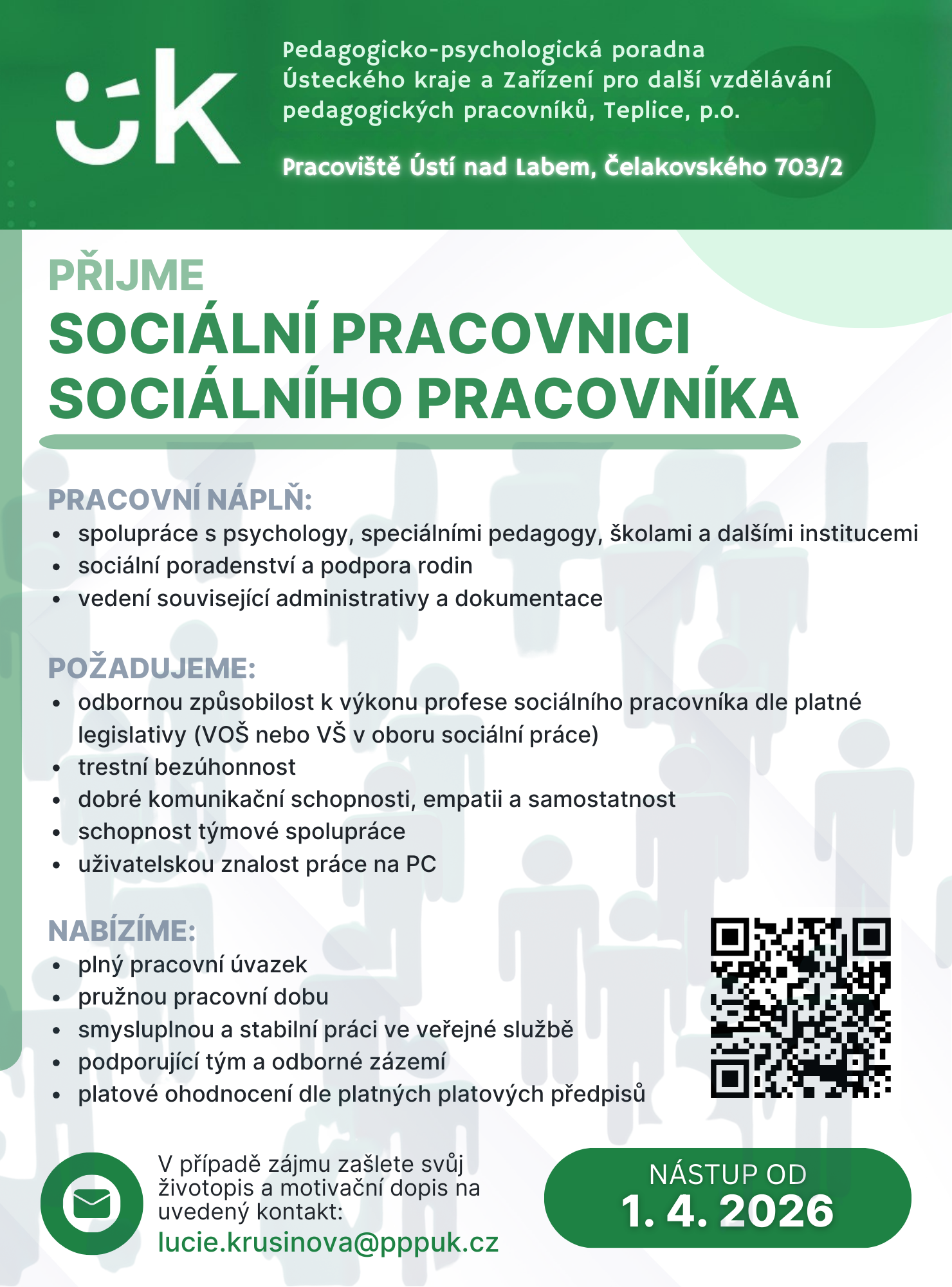 PPP ÚnL inzerát sociální pracovnice